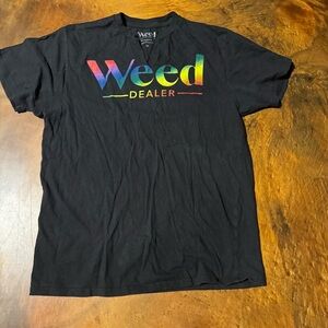 Black Graphic Tee with Rainbow Text